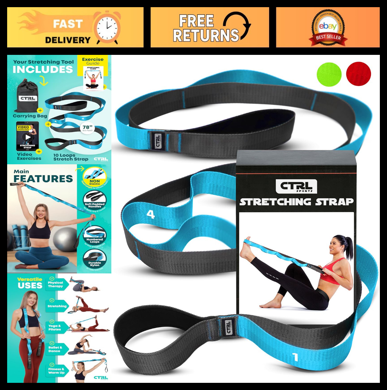 Non-Elastic Stretching Strap with Loops – Yoga & Physical Therapy Band for Flexi