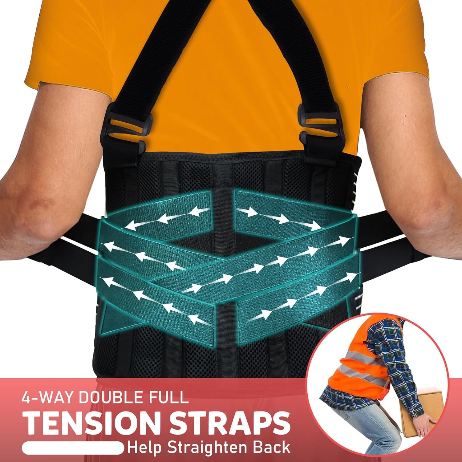 Faja lumbar de trabajo en tallas grandes 4XL/5XL con dos tirantes extraíbles