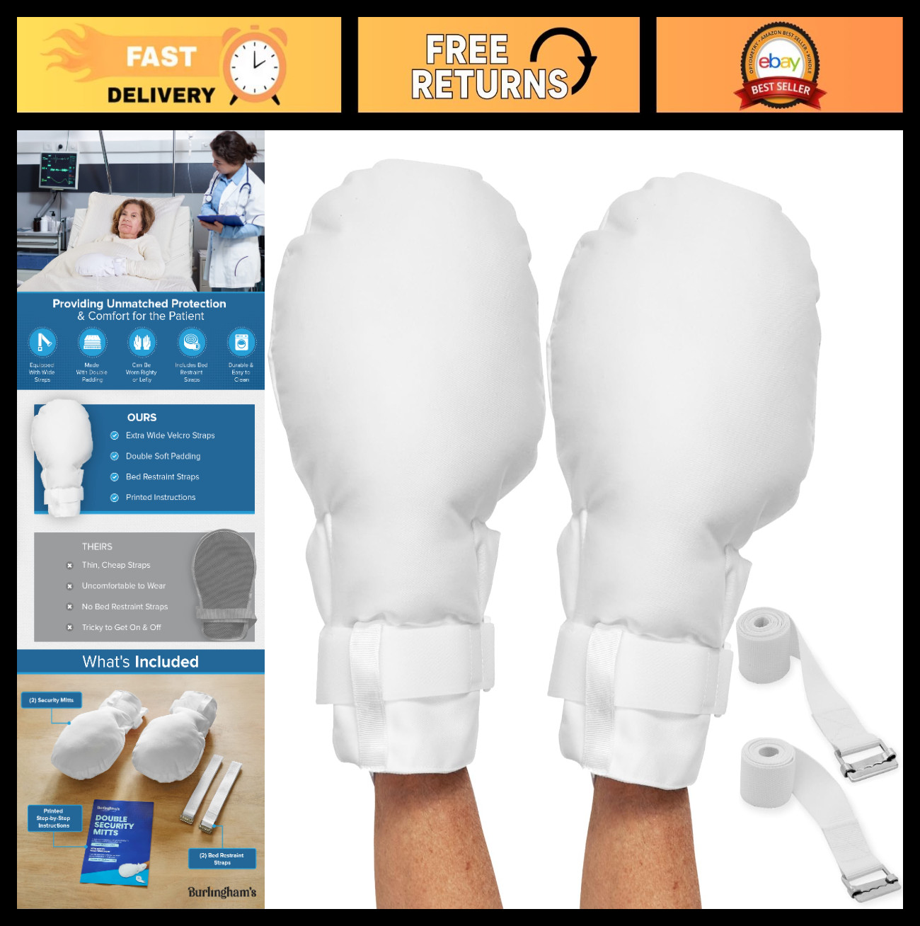 Double Security Mitts – Hand Restraint Gloves for Elderly & Medical Use – Extra