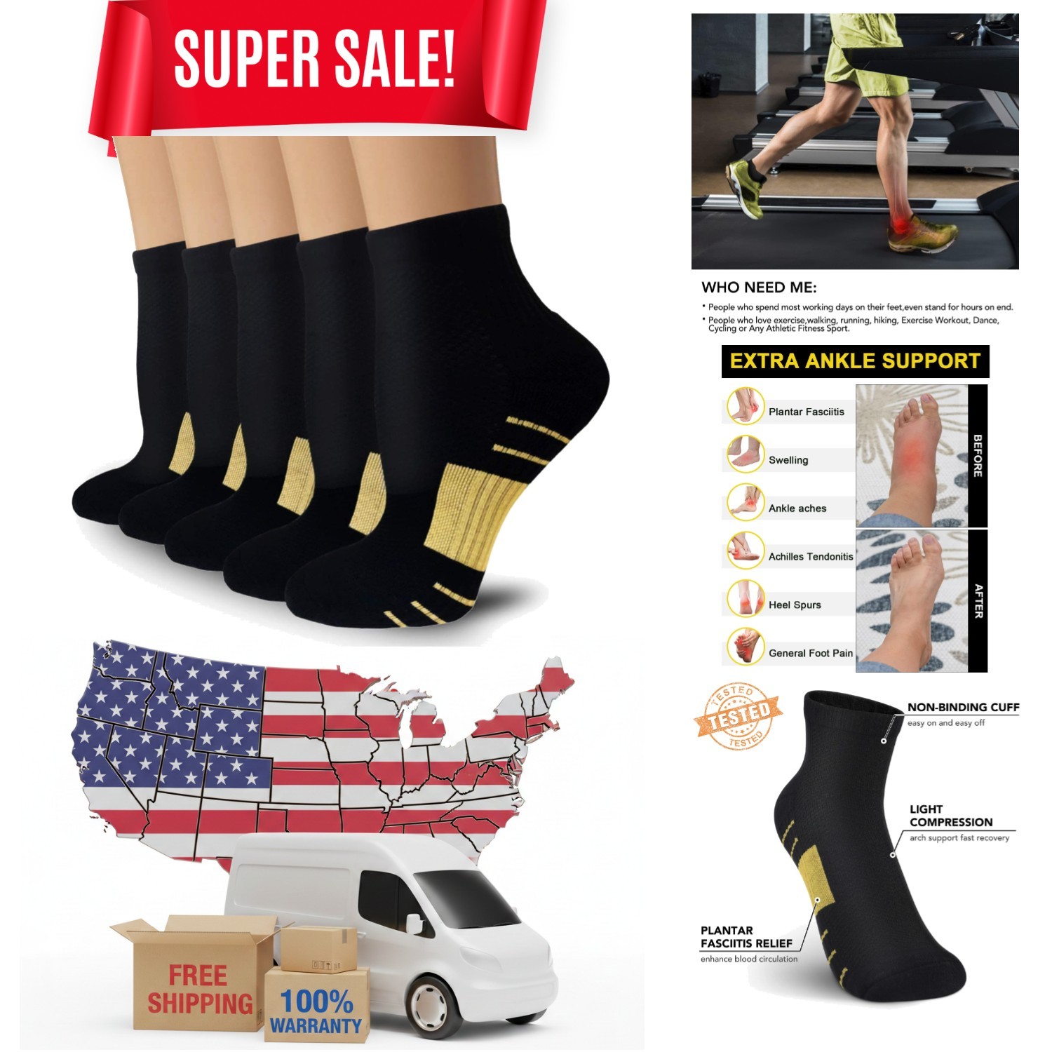 Compression Therapy Socks – 5 Pairs Copper Support for Athletes & Everyday Use