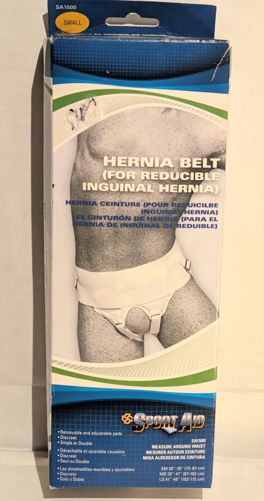 SportAid Hernia Belt For Reducible Inguinal Hernia) Small 30-35″ Waist White