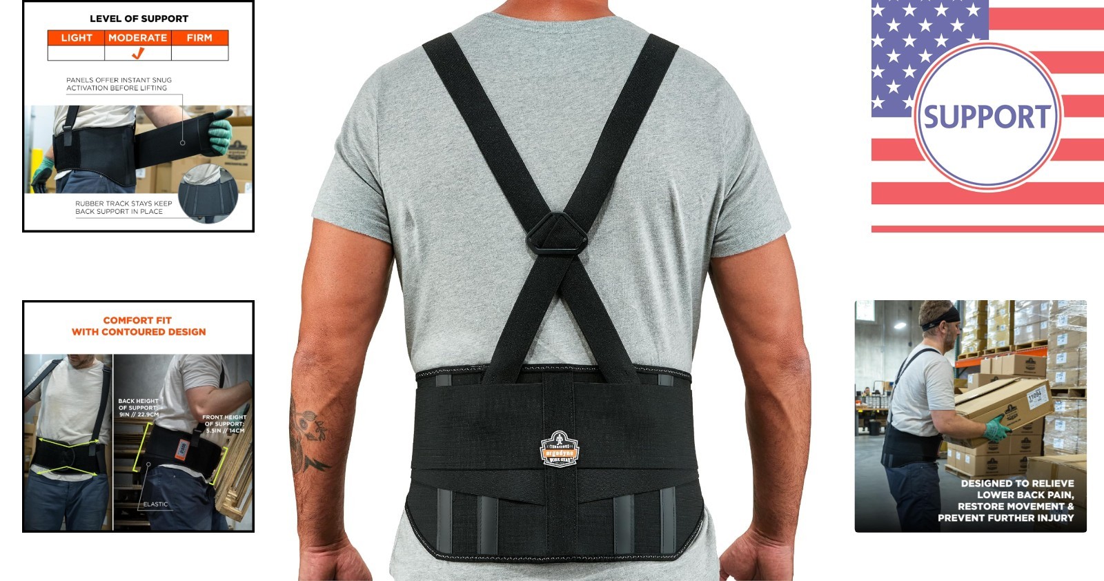 Ergonomic ProFlex 1600 Back Support Brace – 9″ Firm Elastic, Adult Size Medium