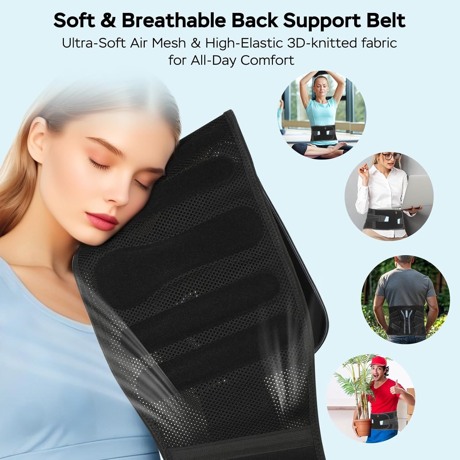 Back Brace for Lower Back Pain, Ergonomic Bionic Support & 3D-Knitted, SMALL