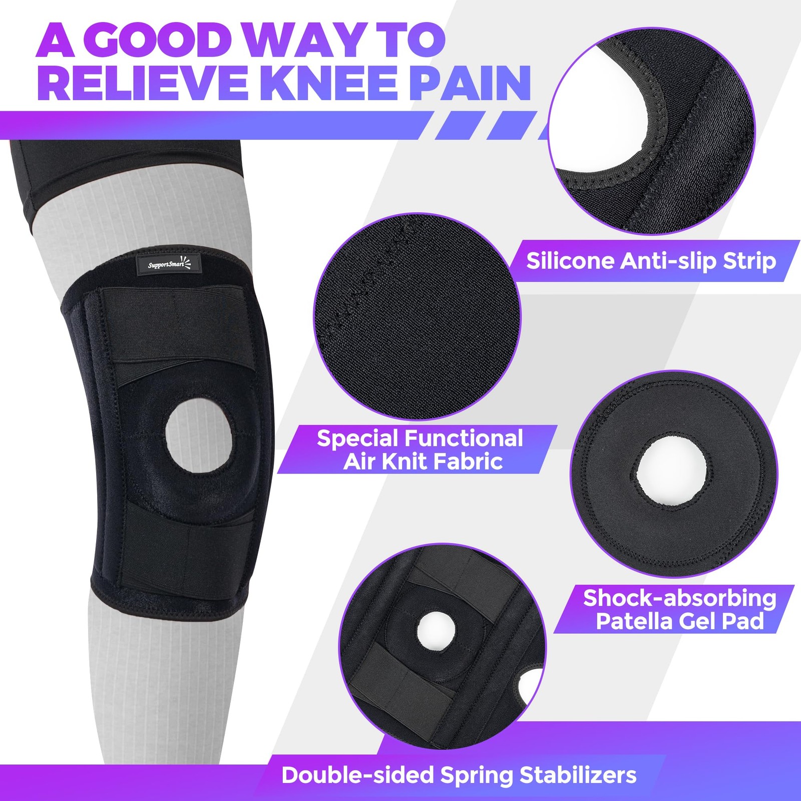 Max Smart Self Adjusting Knee Support with Adjustable Side Stabilizers -…