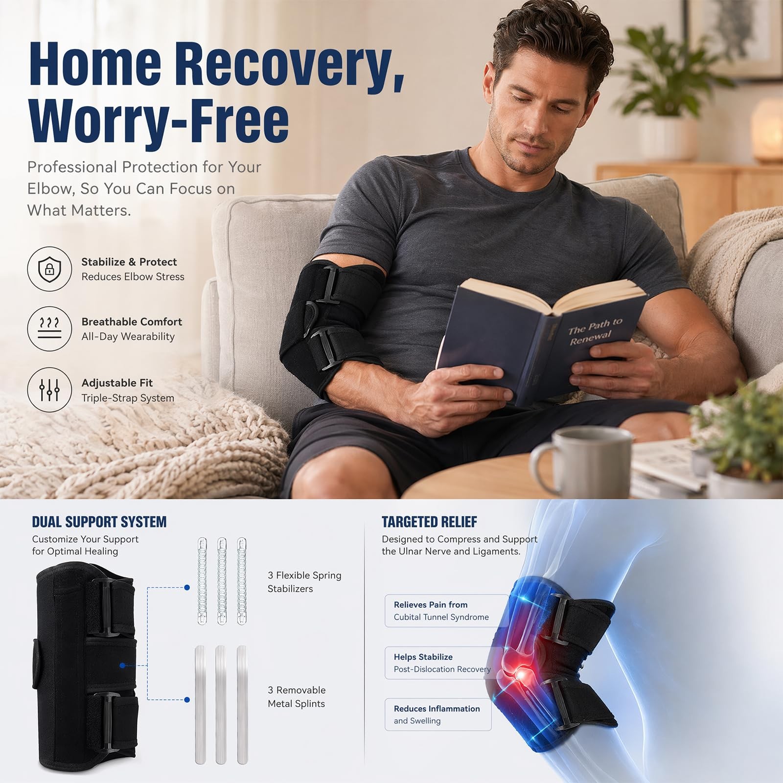ZLverdeza 2026 Upgraded Elbow Brace for Cubital Tunnel with Tri-Support & 6 I…