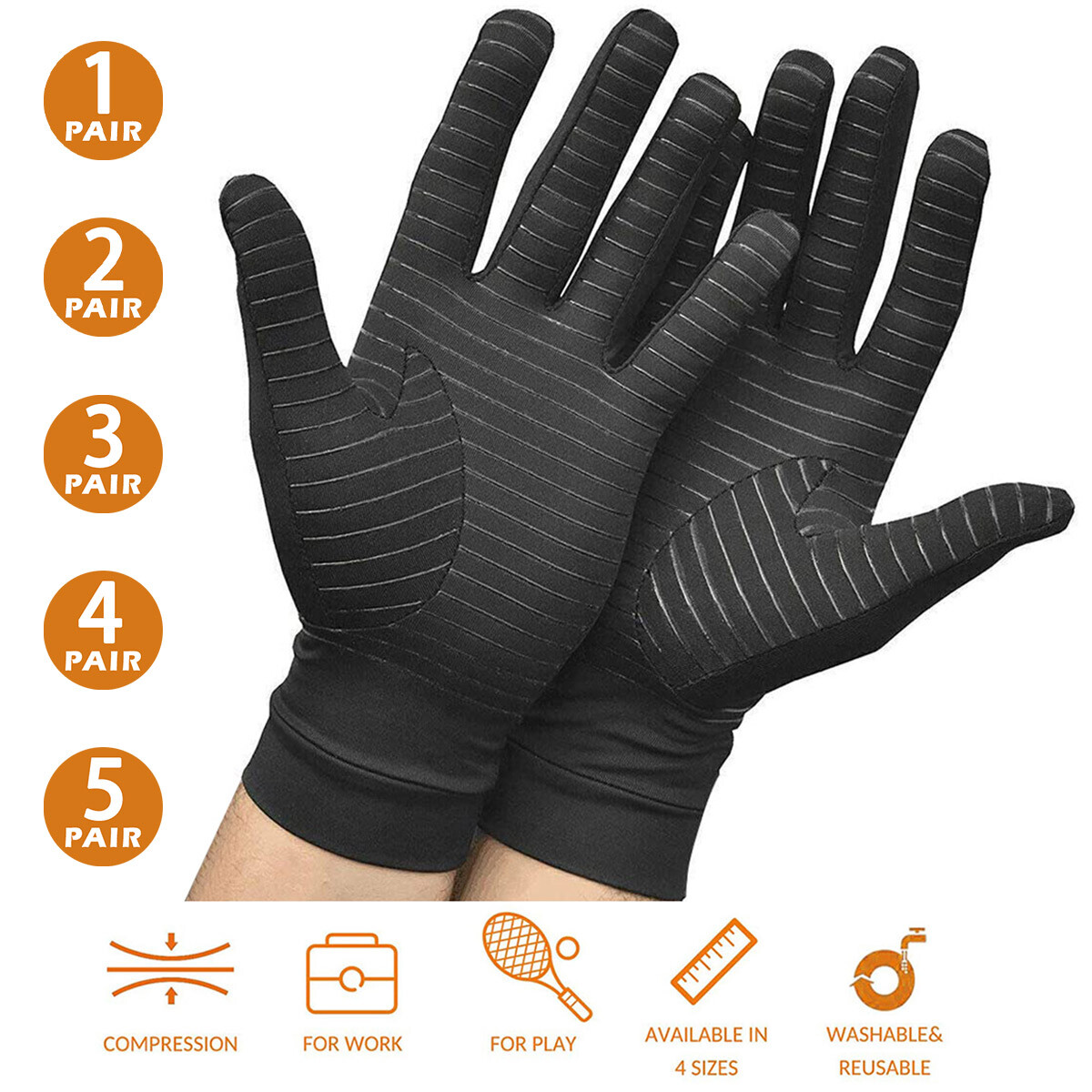 Copper Compression Gloves Medical Arthritis Pain Relief Hand Wrist FULL Support