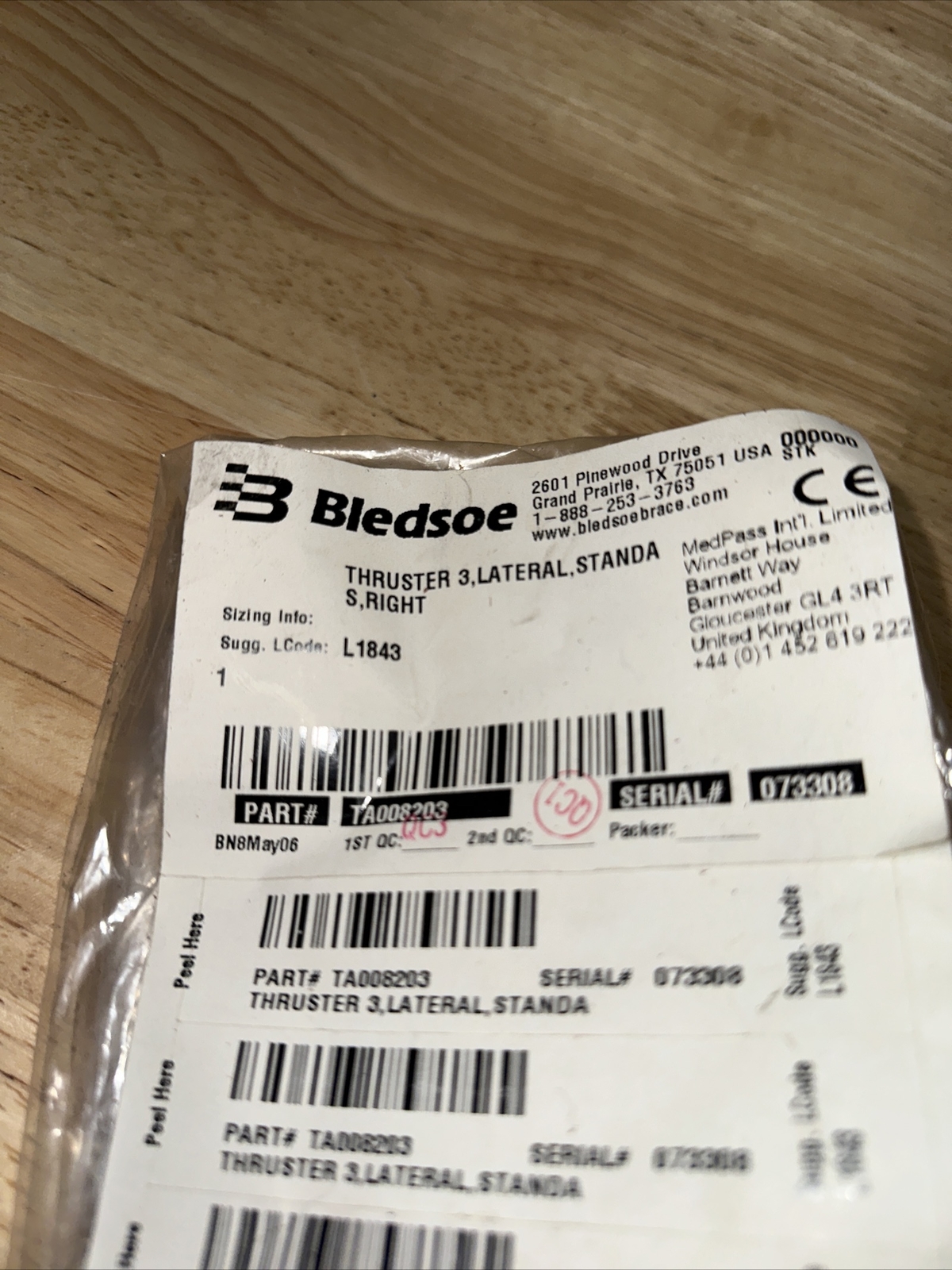 BLEDSOE THRUSTER LATERAL STANDARD SIZE SMALL RIGHT NEW