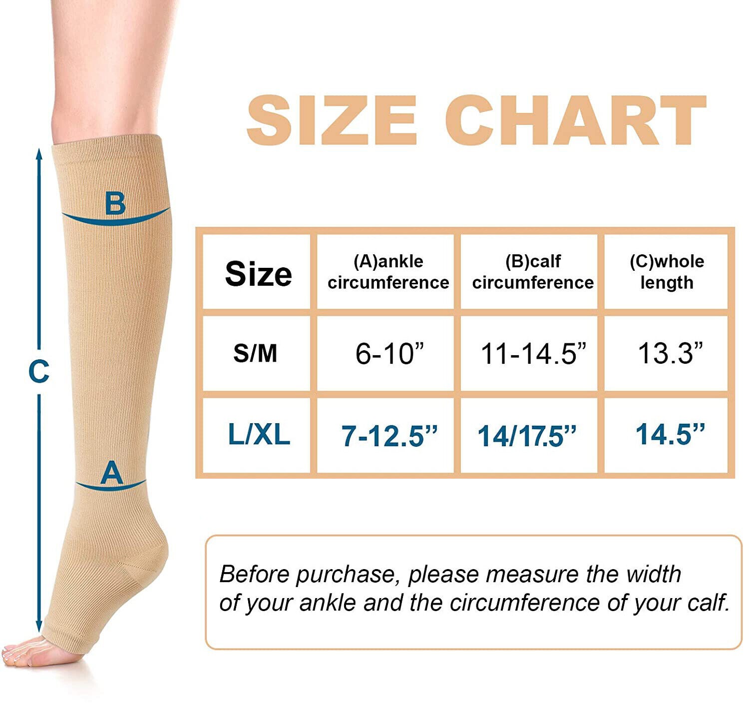 Zip Up Open Toe Compression Zipper Socks Calf Support Stockings Unisex 1/3 Pairs