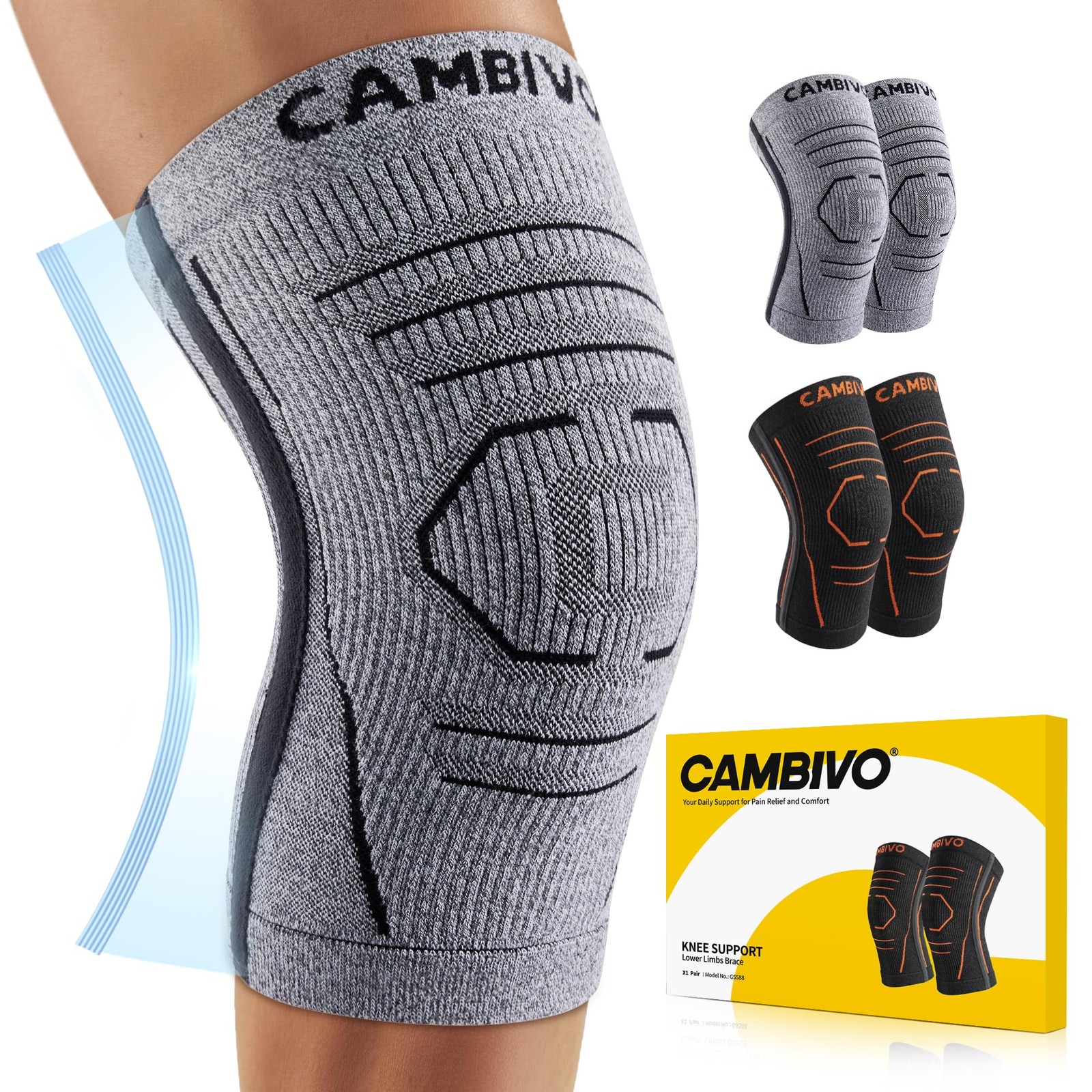 Essential Series Knee Brace for Women and Men with Side Stabilizer (2 Pack), …