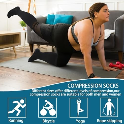 4 Pairs Plus Size Compression Socks,Extra Wide Calf 20-30 mmHg XX-Large Black
