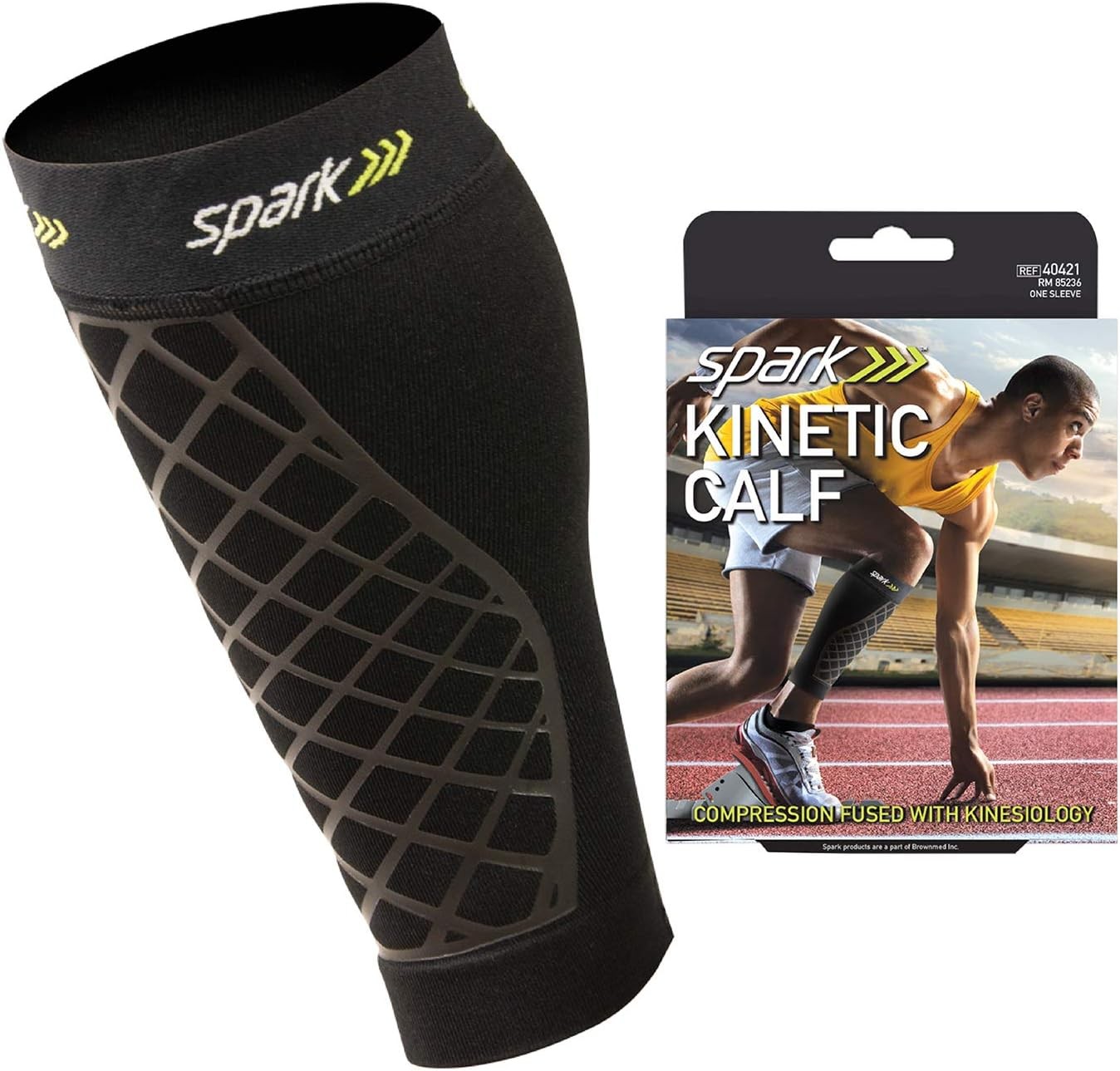 Brownmed Spark Kinetic Calf Sleeve, Size Medium – Support w/ Embedded Kinesiolog