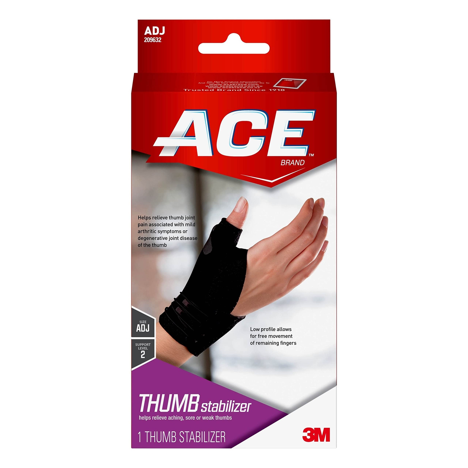 ACE Adjustable Thumb Stabilizer Orthopedic Support for Sore Weak Injured Thumbs