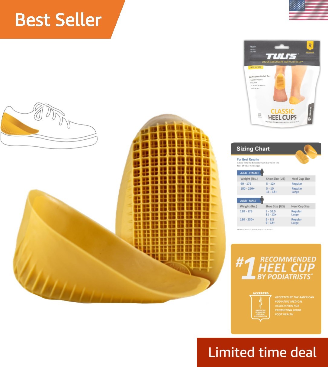 Classic Heel Cups, Cushion Insert for Plantar Fasciitis, Shock Absorption, an…