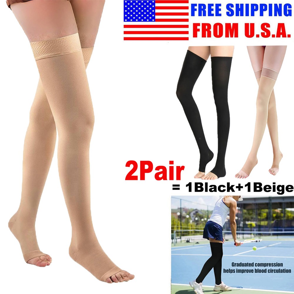 COMPRESSION STOCKINGS 10-20 mmHg THIGH HIGH OPEN TOE SOCKS VARICOSE VEIN