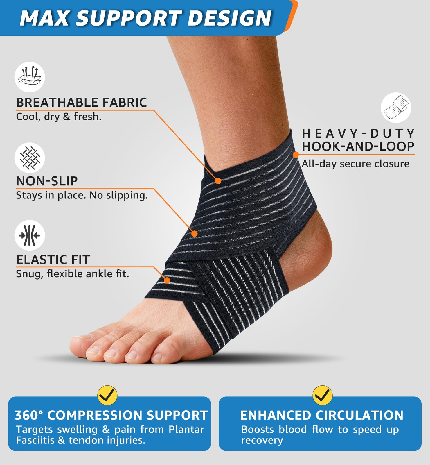 2 PCS Black Ankle Brace Adjustable Compression Support Wrap Plantar Fasciitis
