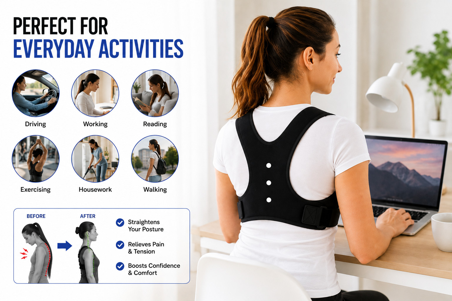 Back Posture Corrector Adjustable Brace for Women Men Shoulder Spine Support