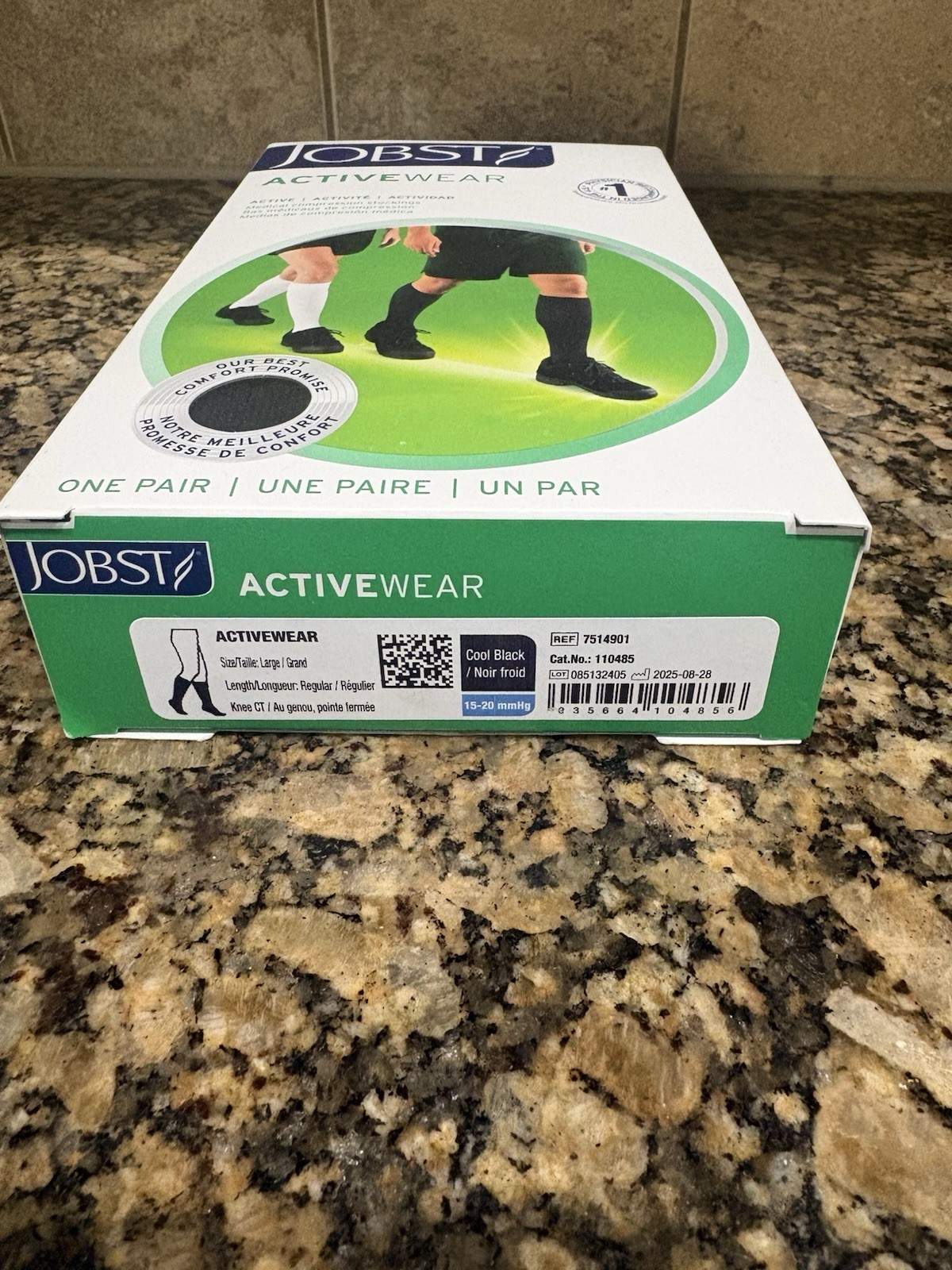 Jobst ActiveWear 15-20 mmHg Firm Compression L Black Knee Highs Stocking (New)