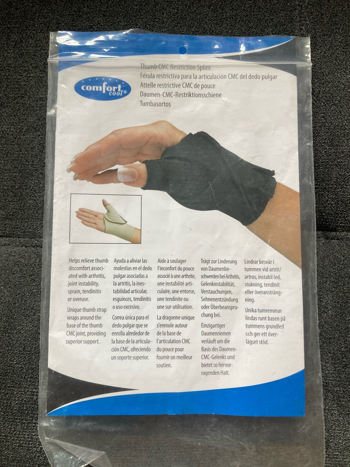 Comfort Cool Thumb CMC Restriction Splint, Medium+, Left, Black NC79558