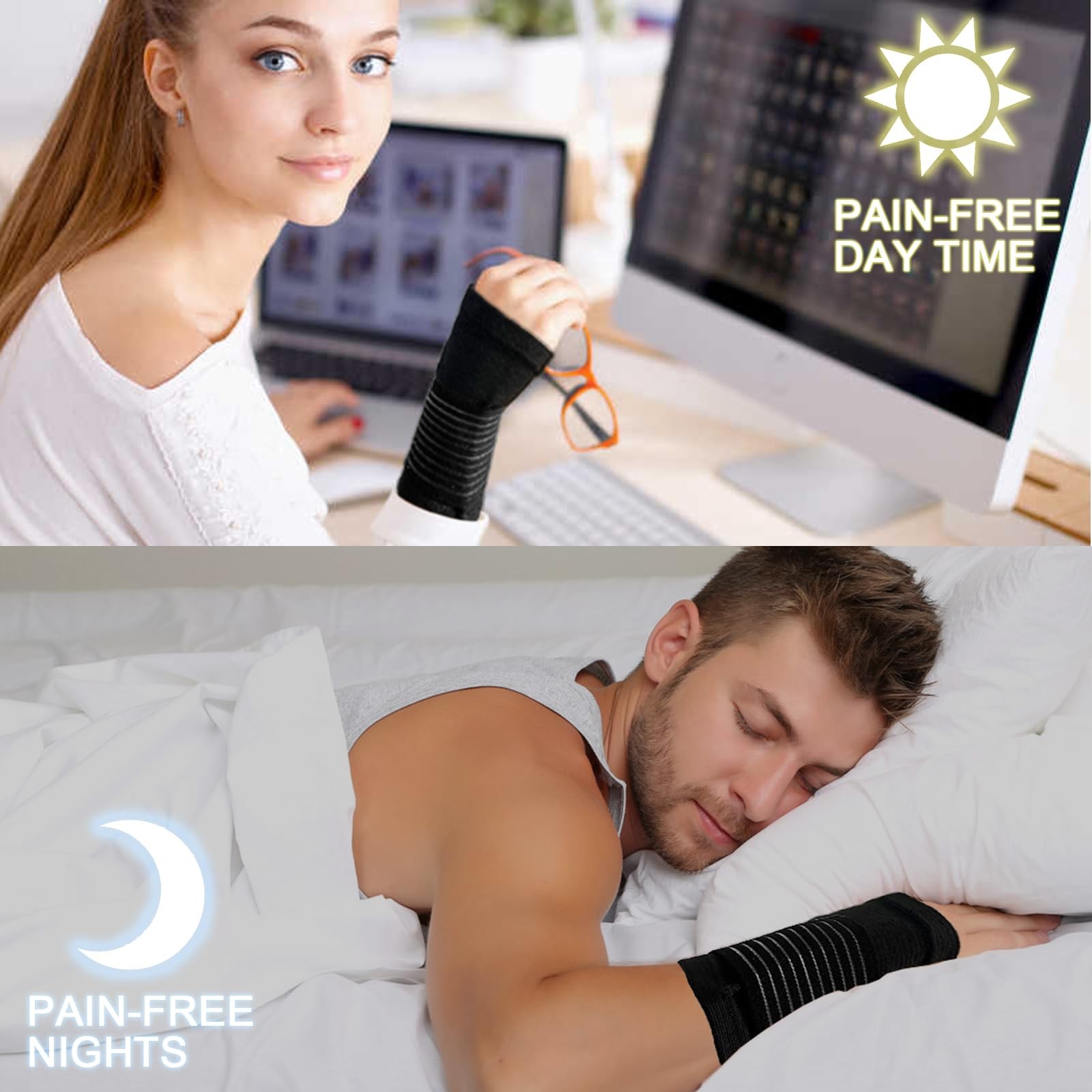 2 Pack Wrist Brace, Compression Wrist Support Splint for Women Men, Adjustabl…