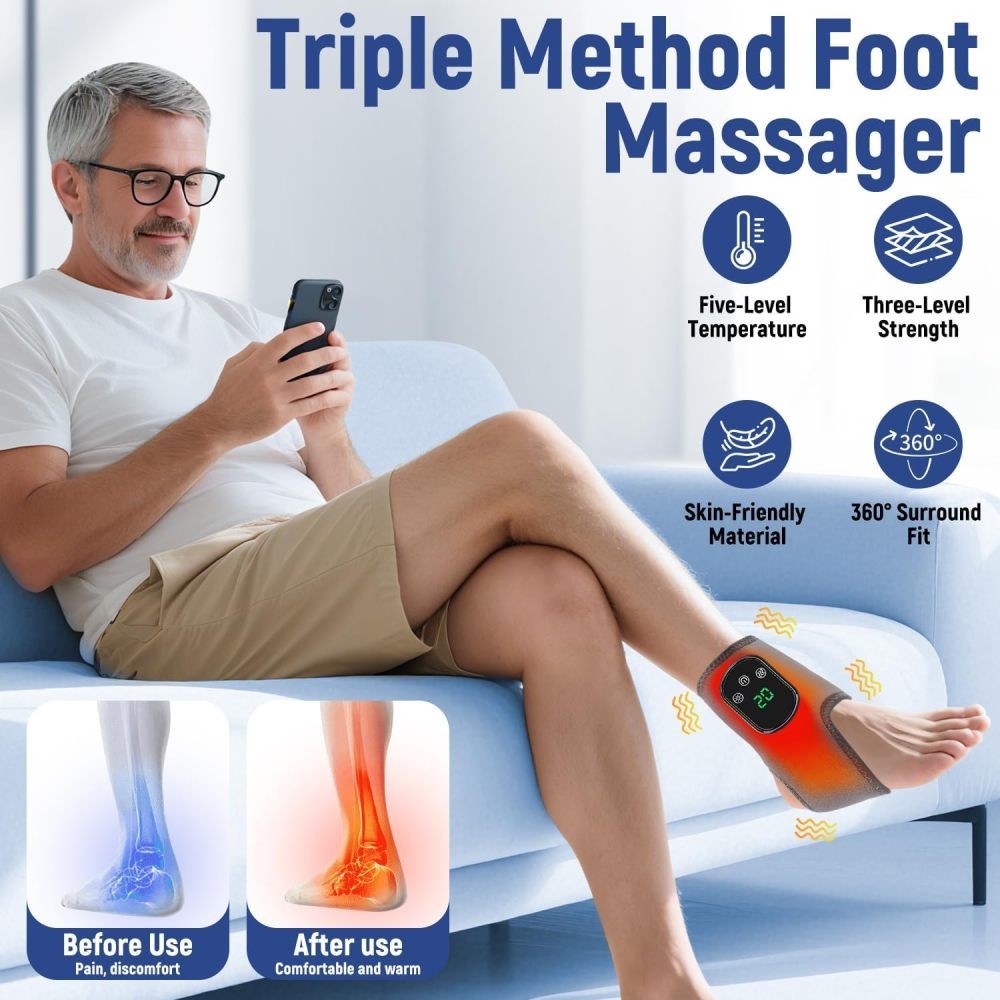 Electric Foot Ankle Massager Vibration Heating Ankle Brace Wrap for Pain Relief