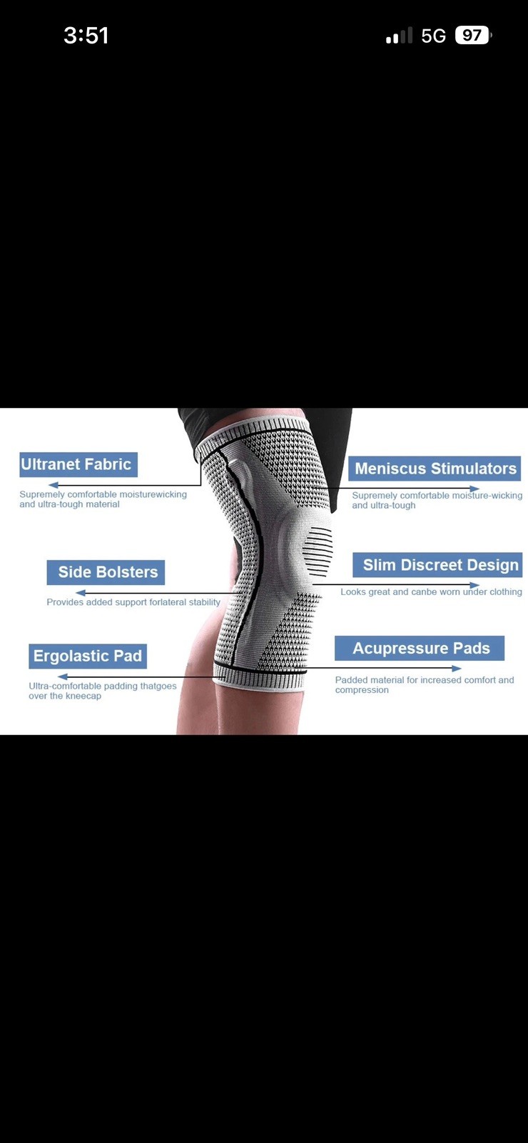 Silicone Knee Brace Compression Sleeve with Patella Gel Pad Side Spring Size L