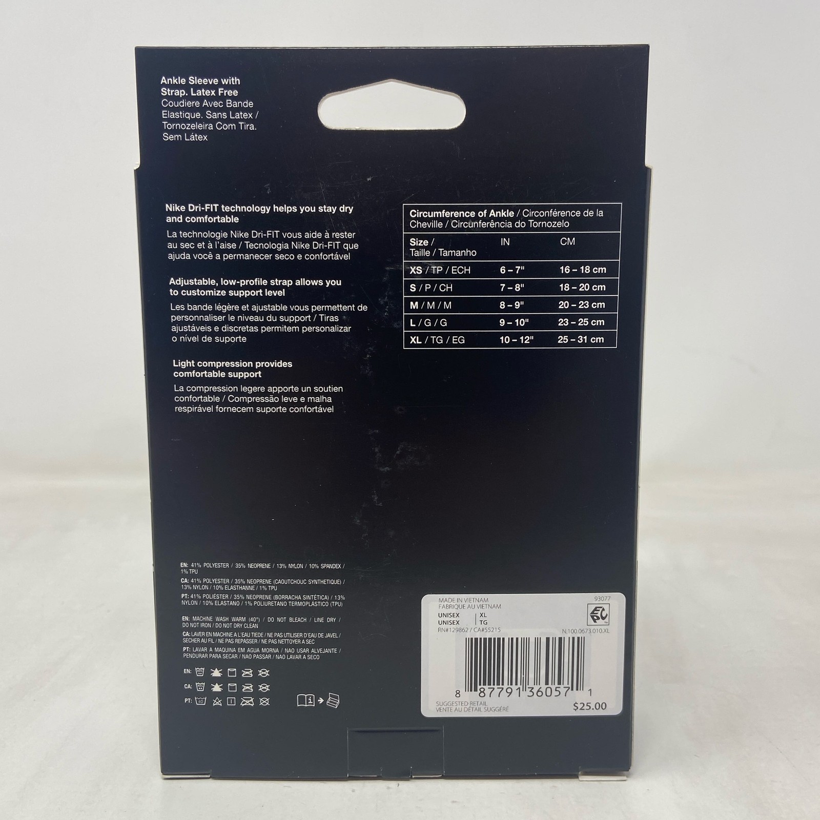 Nike Pro Dri-FIT Ankle Sleeve w/ Strap Black/White XL – 2 PACK