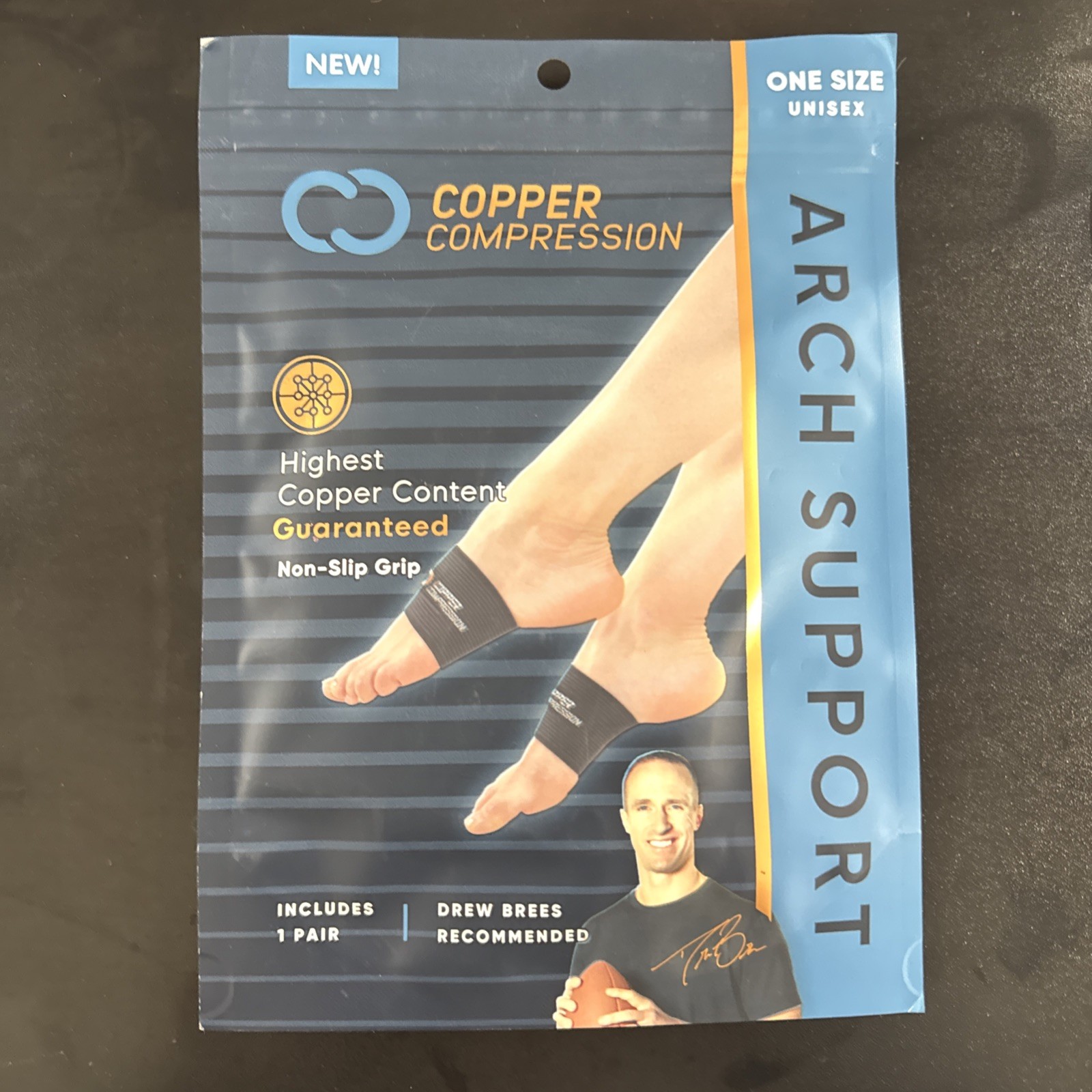 Genuine and Brand New Copper Compression Arch Support – Non-Slip 1 Pair – Black