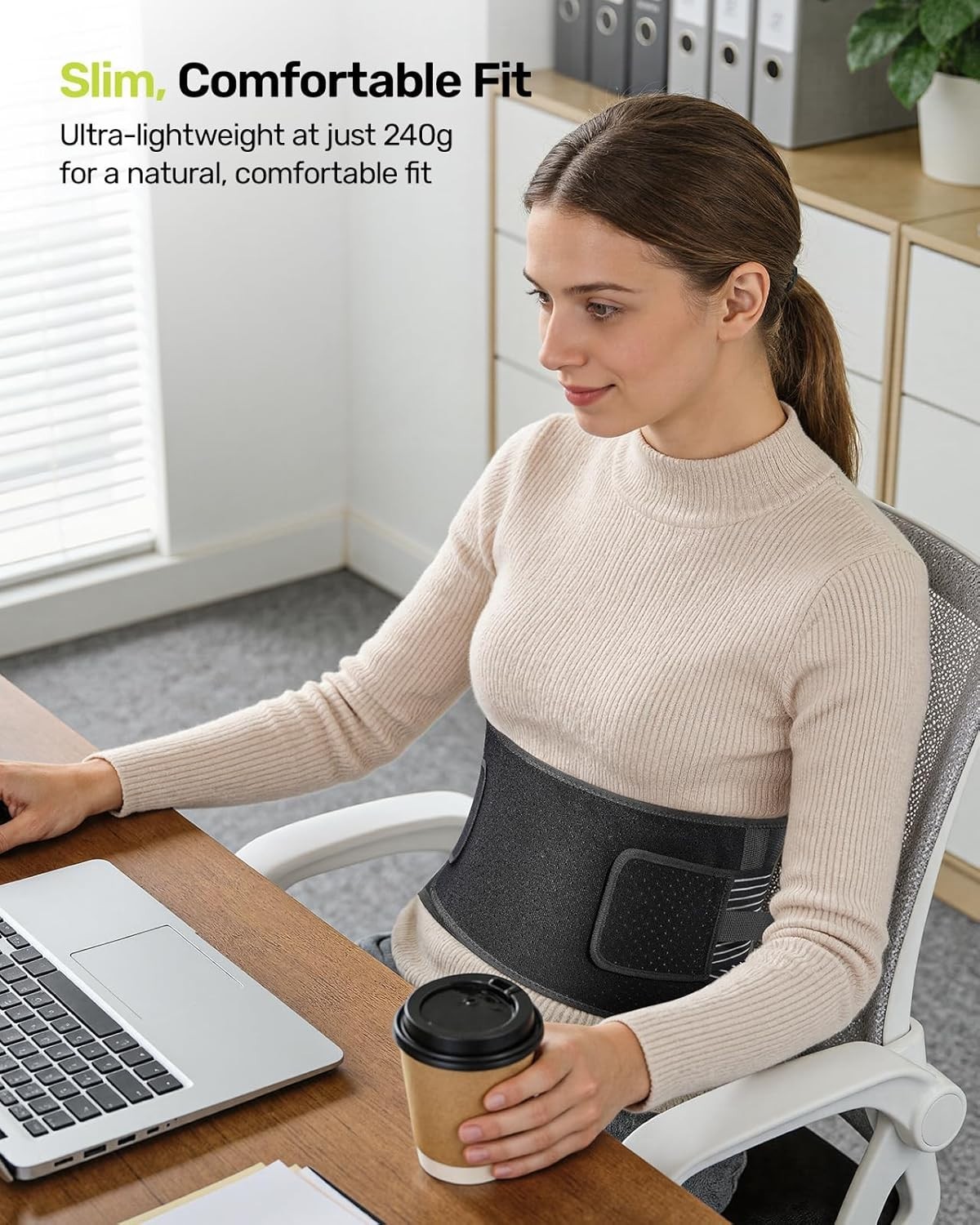 Breathable Slim Back Support Brace with Adjustable Straps for All-Day Use