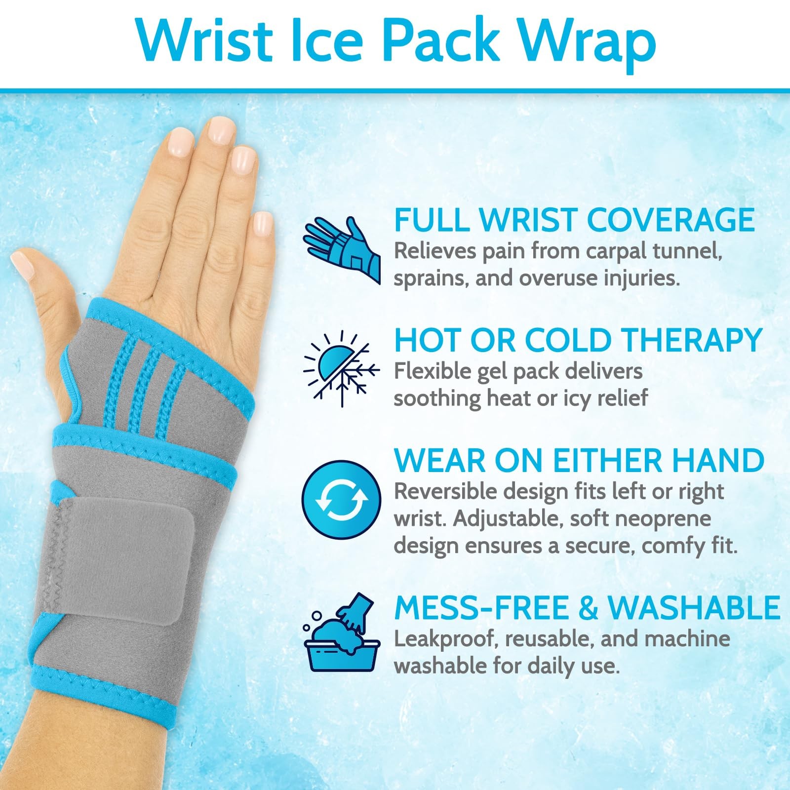 Arctic Flex Wrist Ice Pack Wrap – Refreezable Gel 1 Count (Pack of 1), Gray