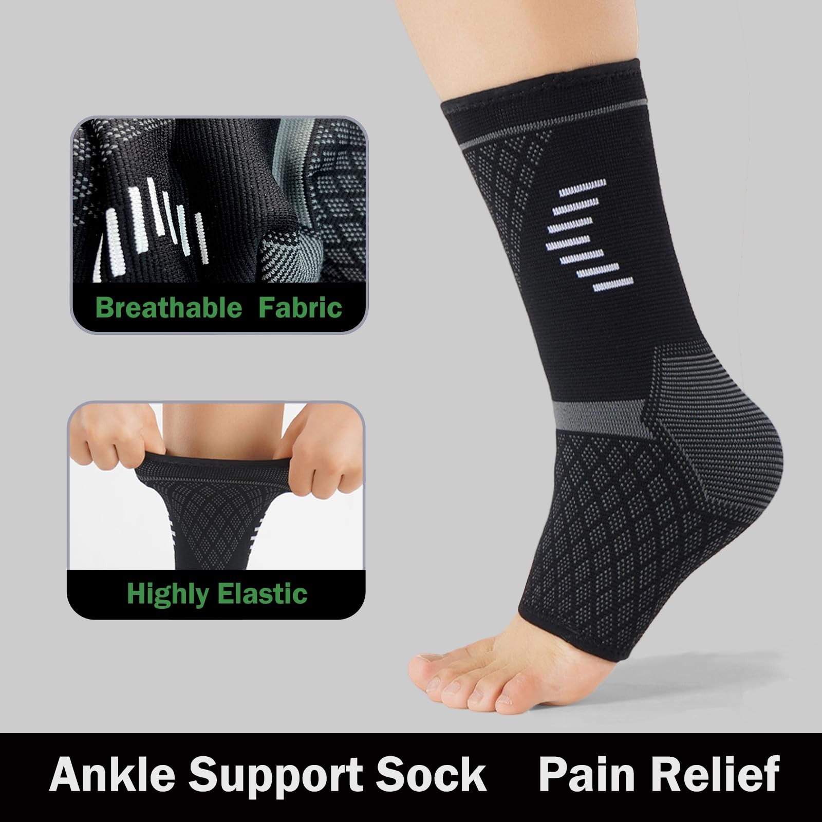 NuCamper Ankle Brace Compression Sleeve for Plantar Fasciitis Small, Black