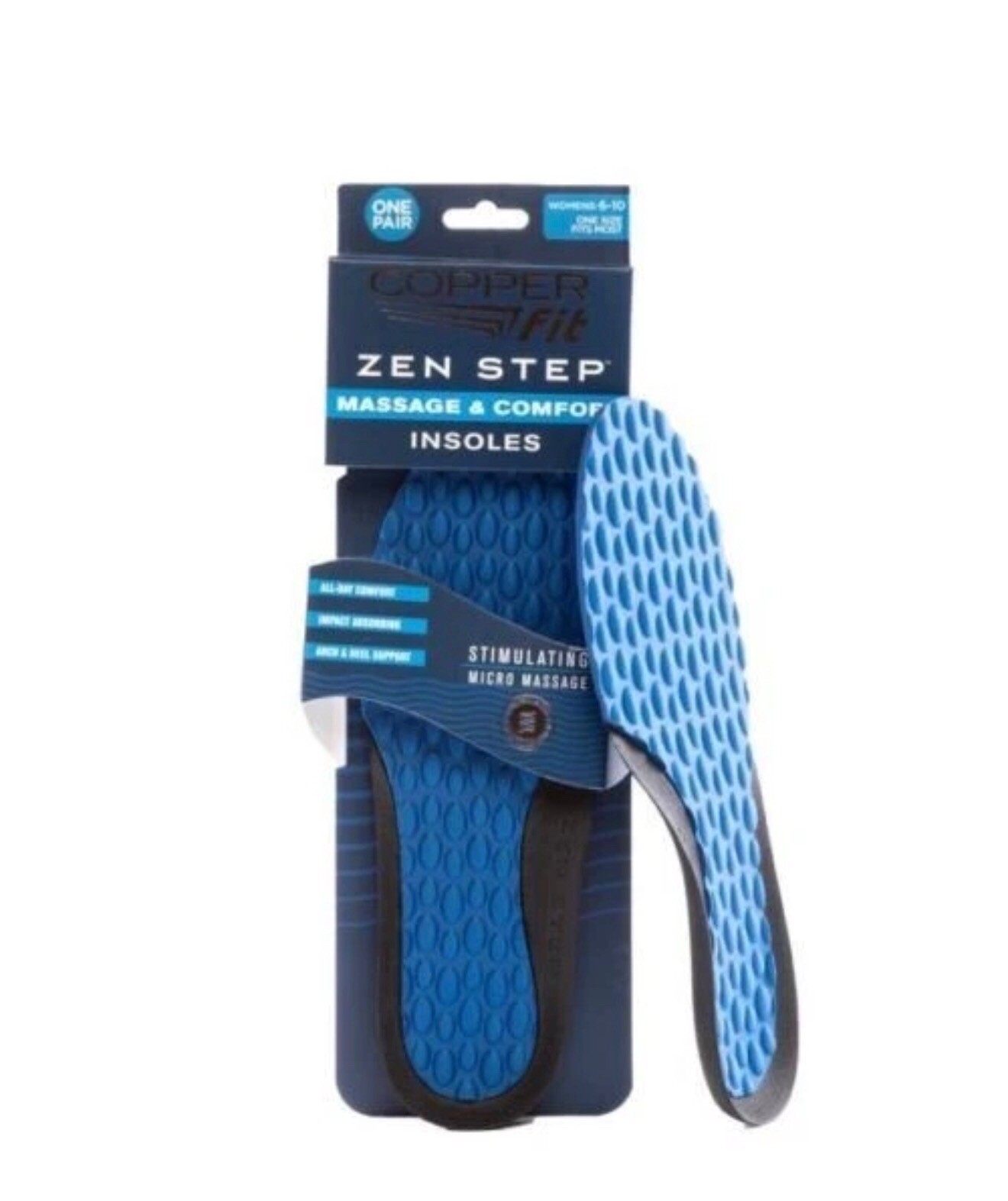 Copper Fit Zen Step Massage & Comfort Arch & Heel Support Insoles Womens: 6-10
