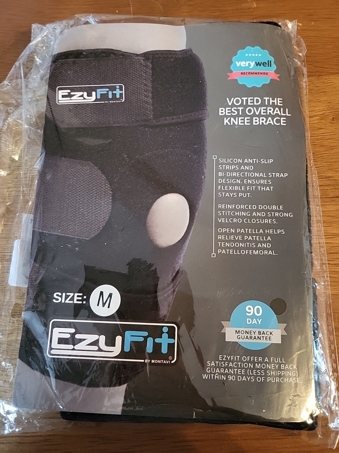 MEDIUM EzyFit Knee Brace, Adjustable Support, Anti-Slip, Flexible, Open Patella