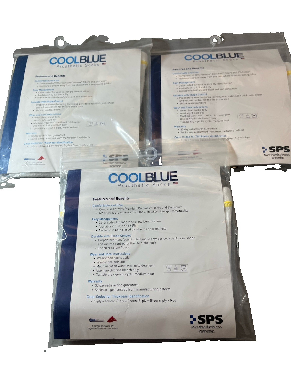 3 Packs Cool Blue Prosthetic Socks 1-ply Sewn Hole Sz 3, 4 Length 16-20 CB1HWRG2