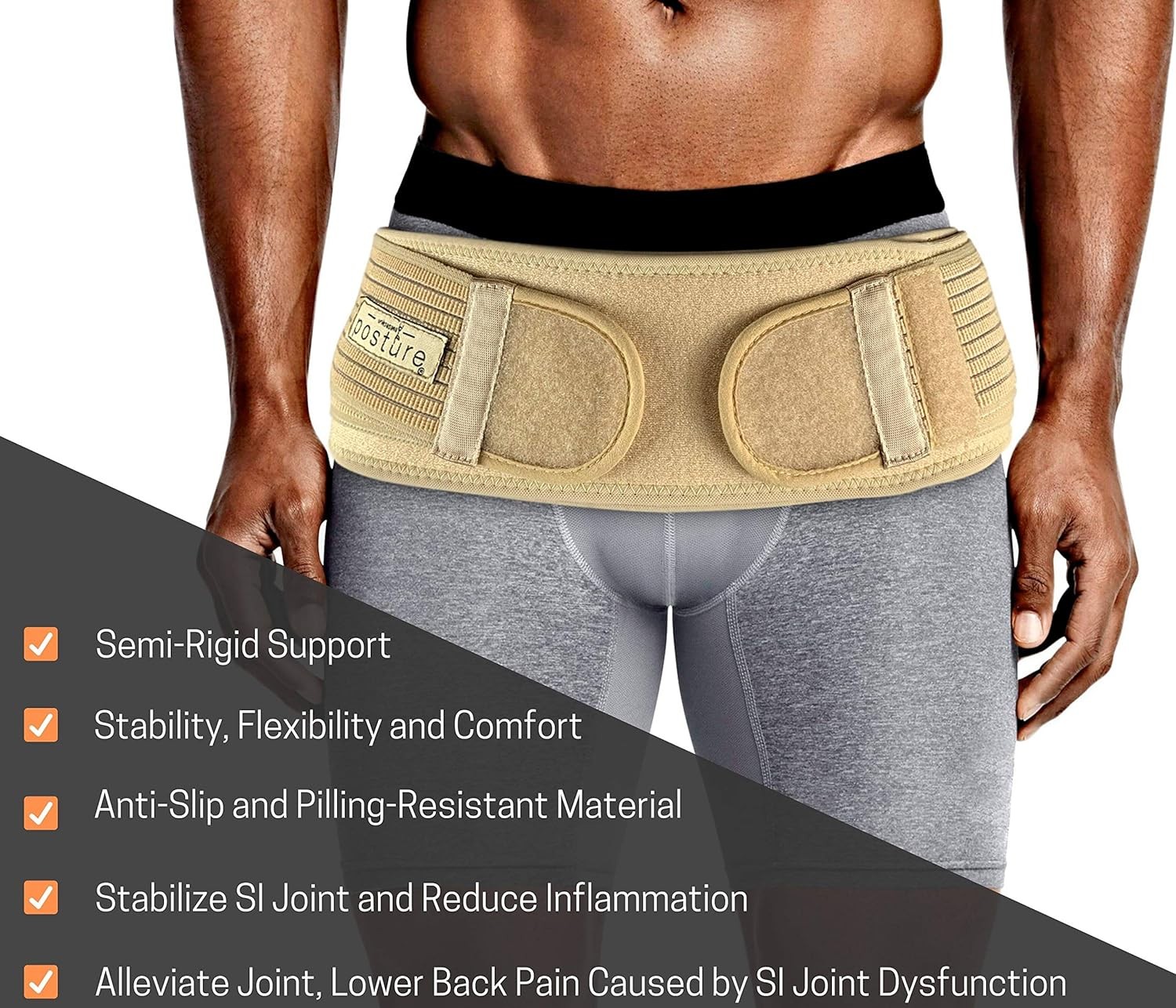 Sacroiliac Hip Belt for Women and Regular (Hip Size 32"- 45"), Nude