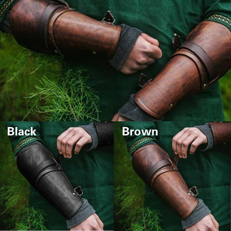PU Leather Arm Guards Medieval Bracers Adjustable Wrist Guard Cosplay Props NEW