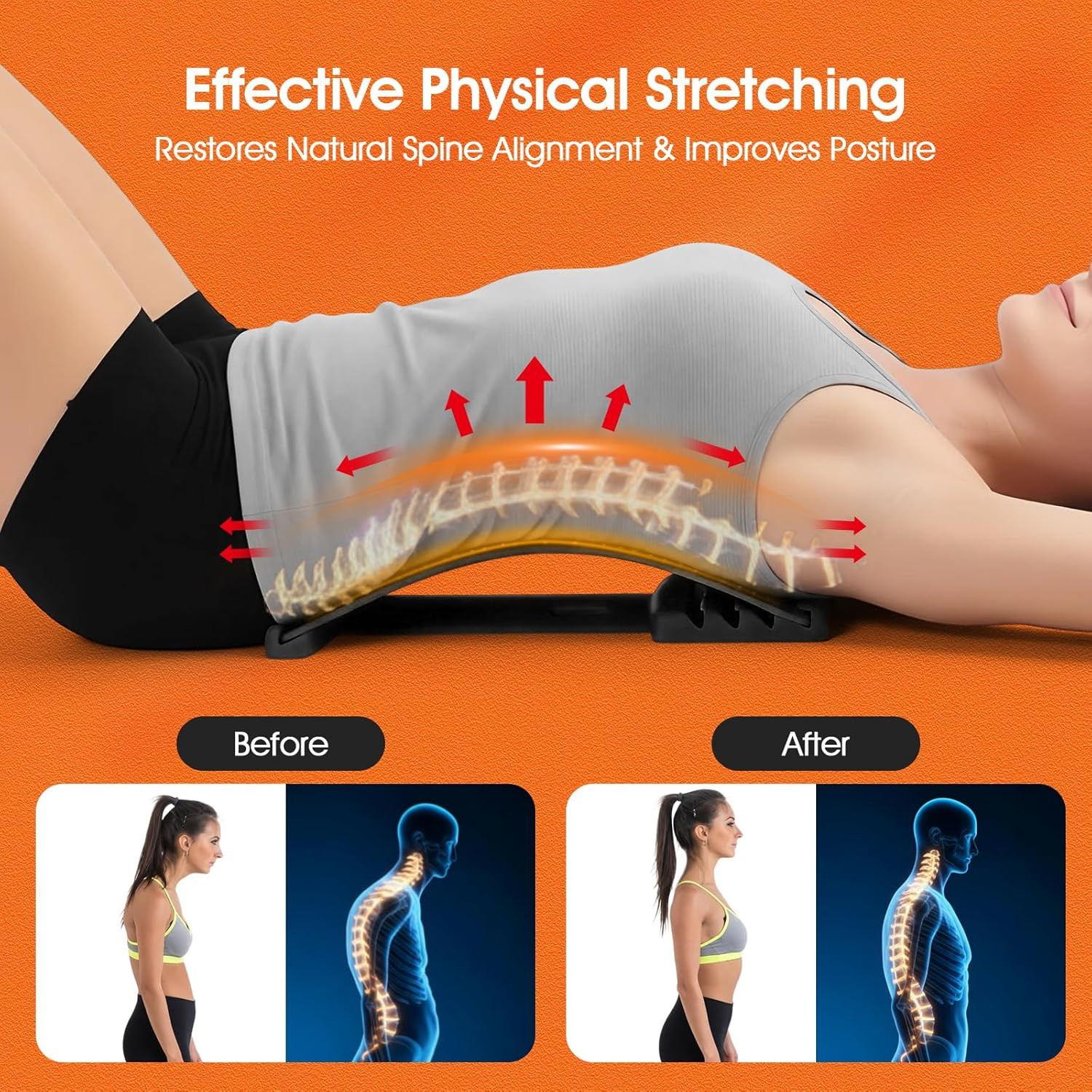 Premium Back Stretcher for Lower Back Pain Relief – 4-Level Adjustable Lumbar Su