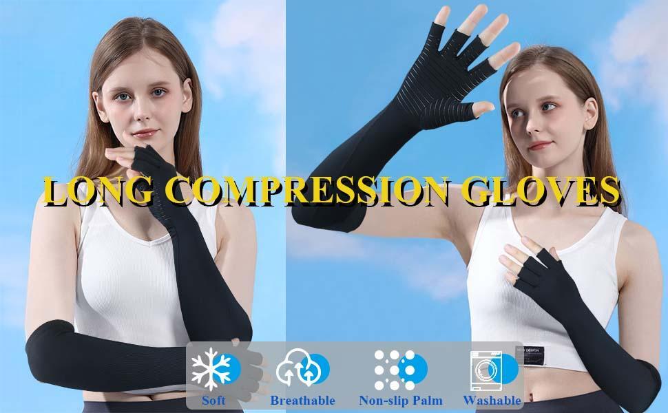 Copper Compression Long Gloves Gym Arthritis Carpal Tunnel Support Pain Relief ~
