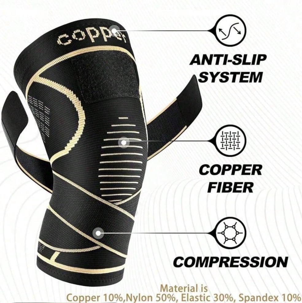 2 Pcs Copper Knee Compression Sleeve Plus Size Joint Support Running Gym Unisex