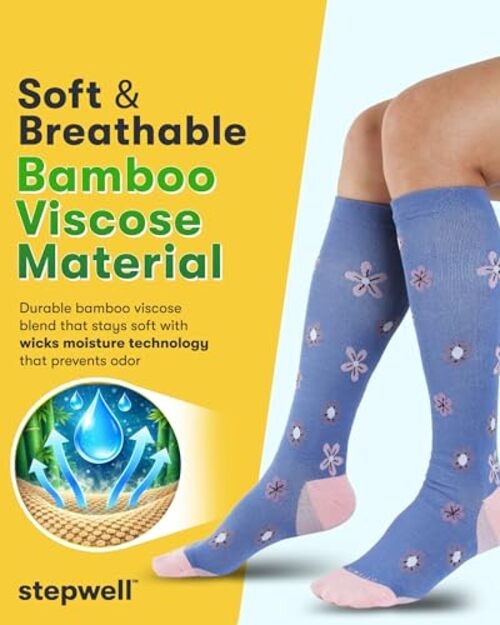 Bamboo Viscose Light Compression Large Flowers (Pink, Purple, Blue) – 3 Pairs