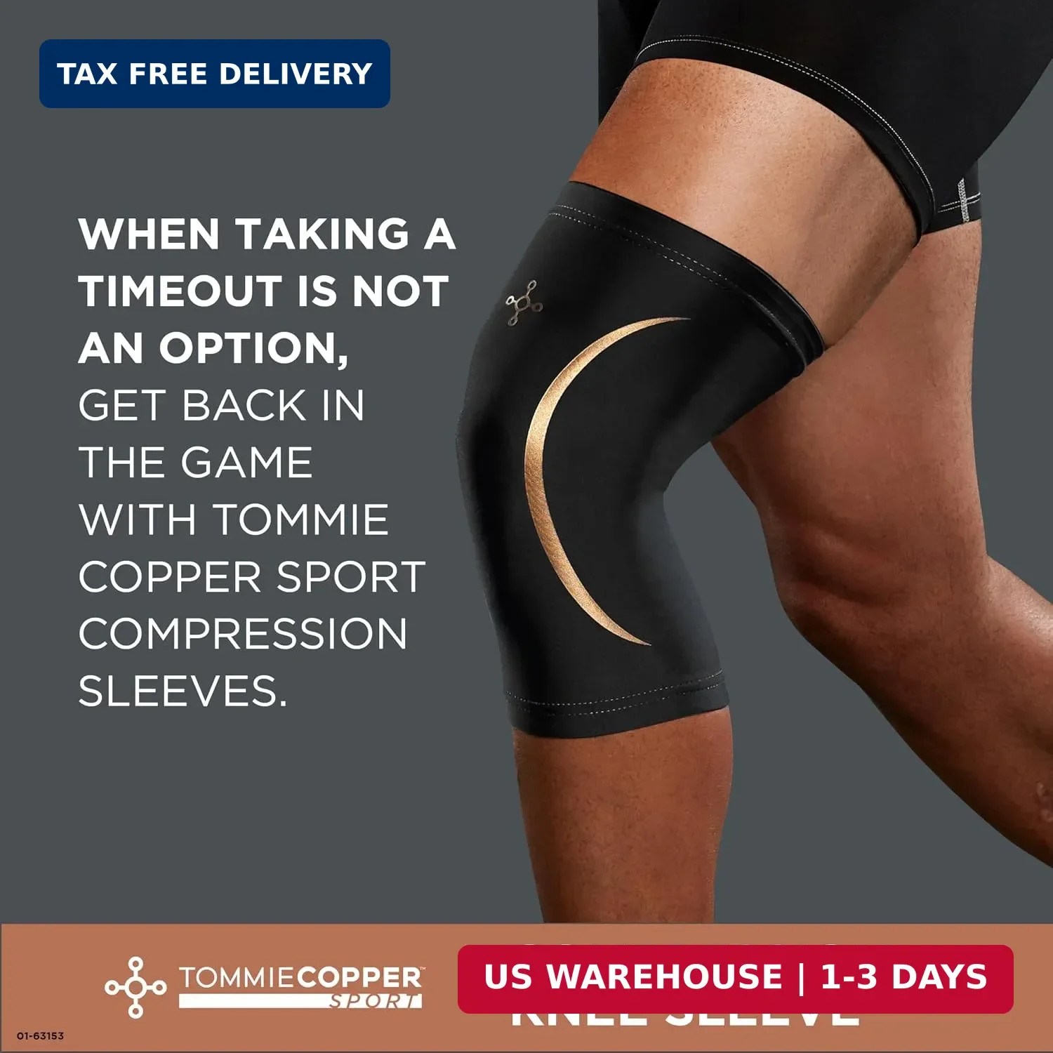 Tommie Copper Knee Compression Sleeve, 15-20 mmHg, Copper (Black L/XL) | 15-20 m