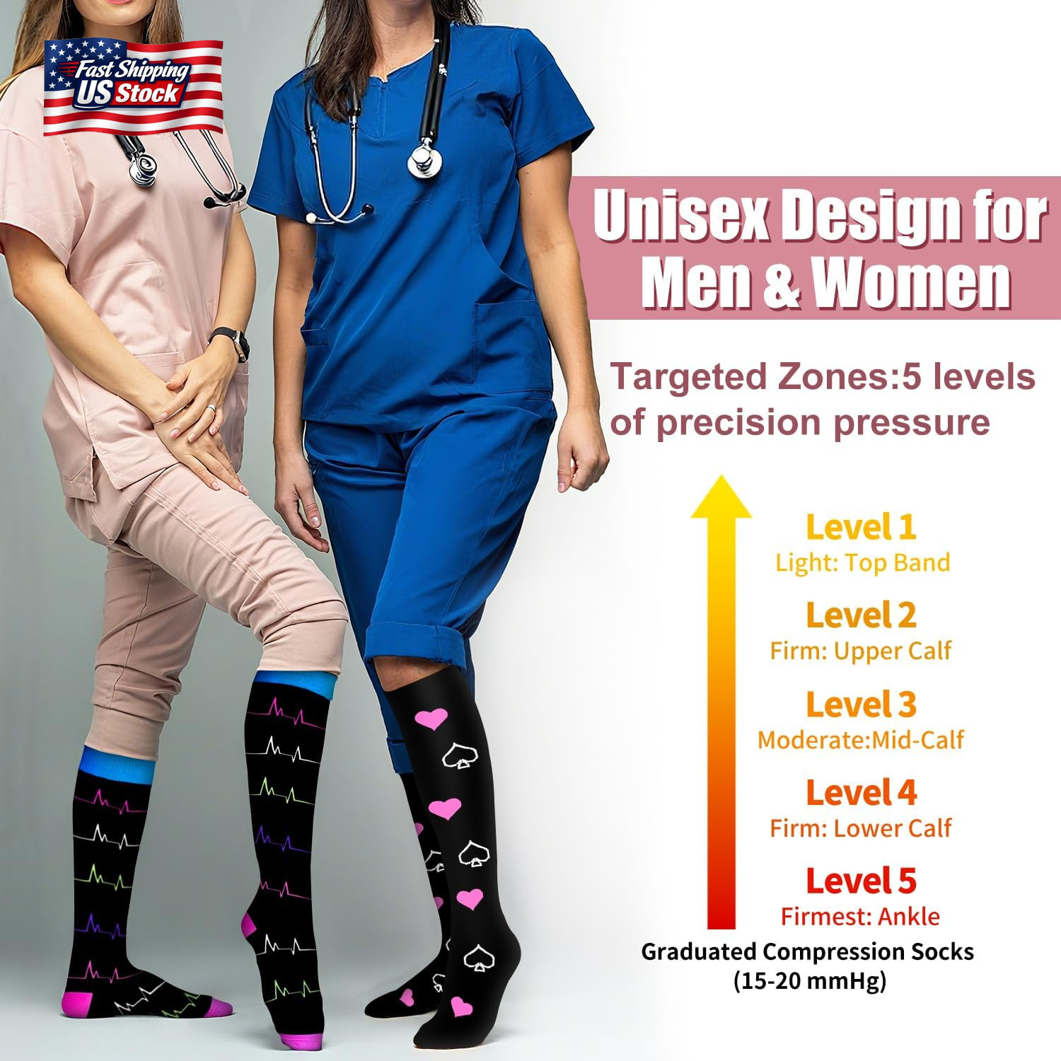 Compression Socks for Women & Men Circulation (6 Pairs) 15-20 Mmhg Is Best Suppo
