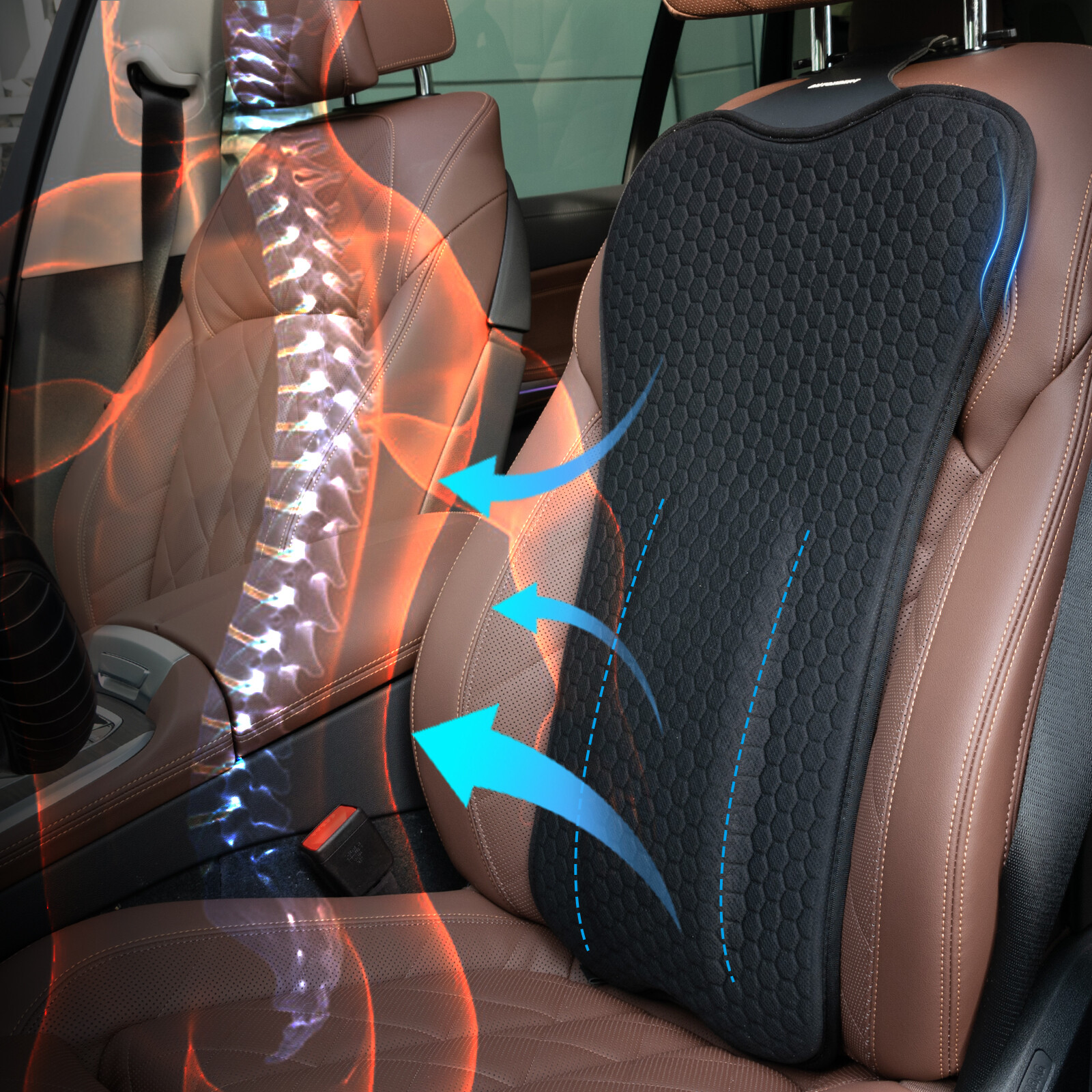 Gel Breathable Lumbar Support Cushion for Seat Back Chair Car Pillow Pain Relief