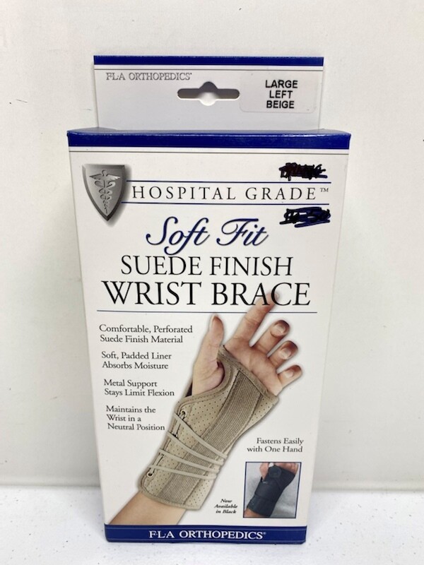 FLA Orthopedics Soft Fit Suede Finish Beige Wrist Brace Left Hand Large New….