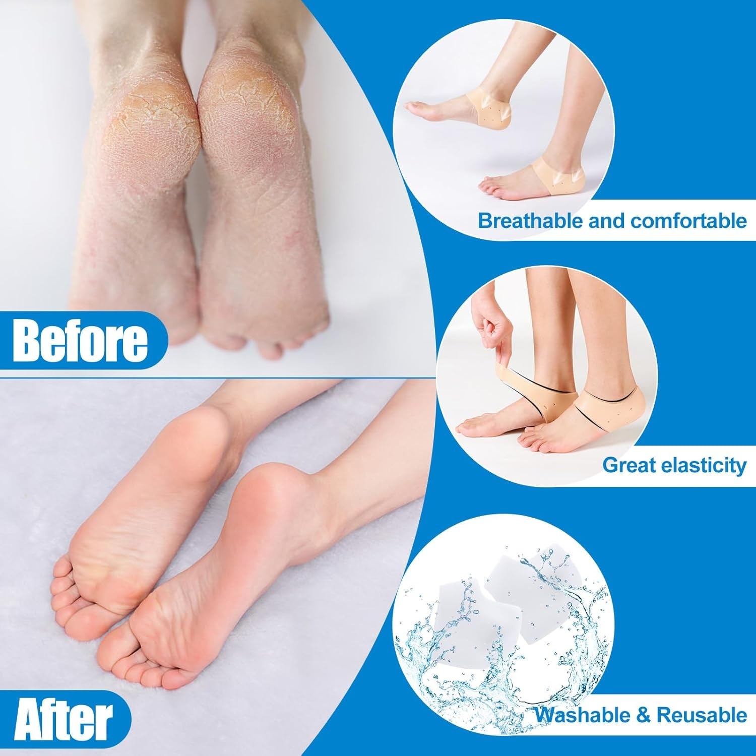 2 Pcs Silicone Gel Elastic Heel Socks Cracked Foot Moisturizing Skin Care US