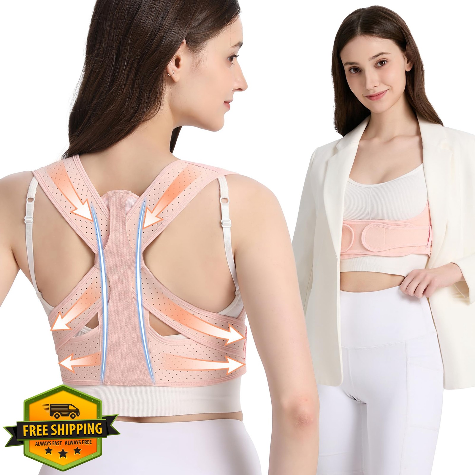 WNIEYO Back Brace Posture Corrector Pink S/M Shoulder Support