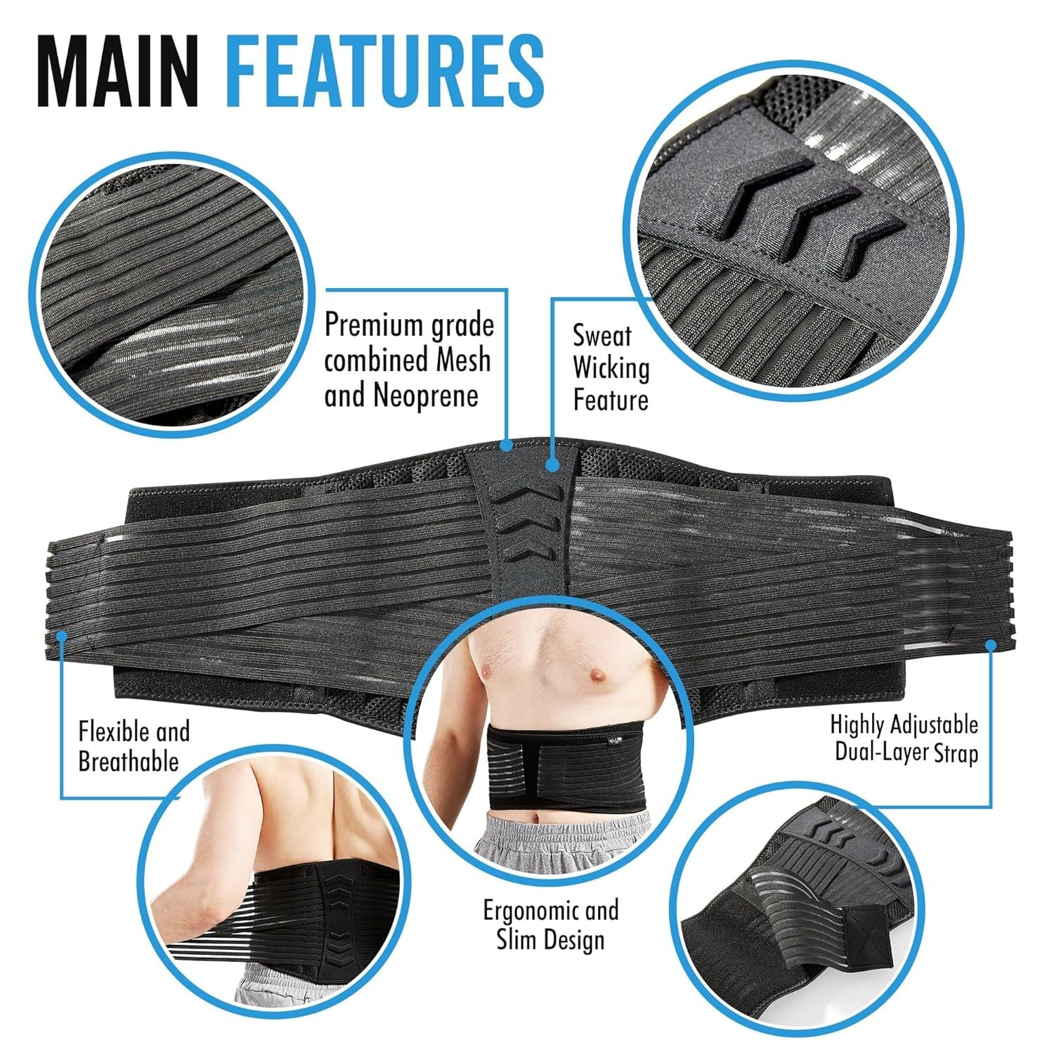 Lumbar Support Back Brace for Men and Women Regular 28″ – 50″