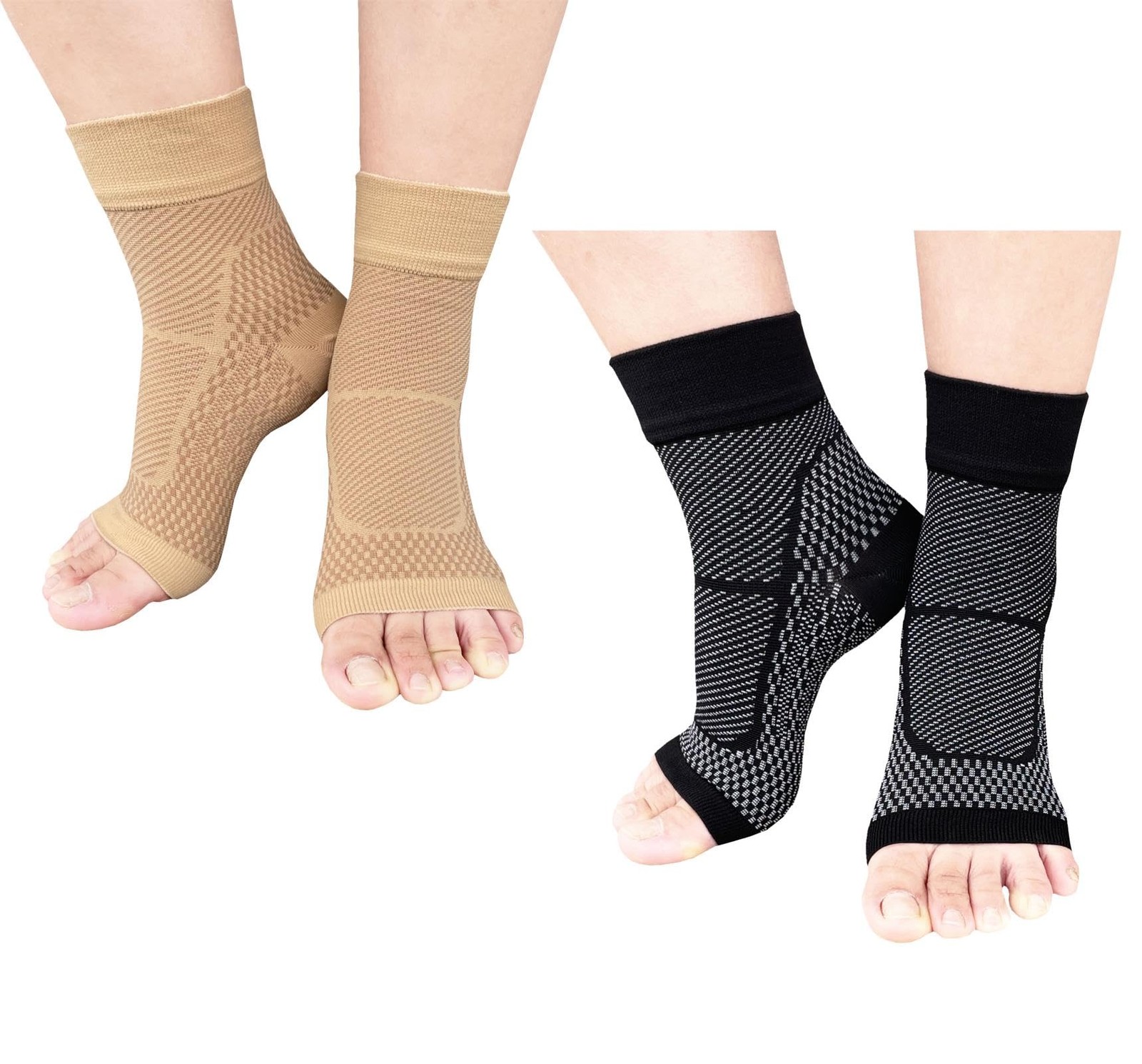 2× Compression Socks Open Toe Socks Ankle Arch Support Planter Fasciitis Pain US