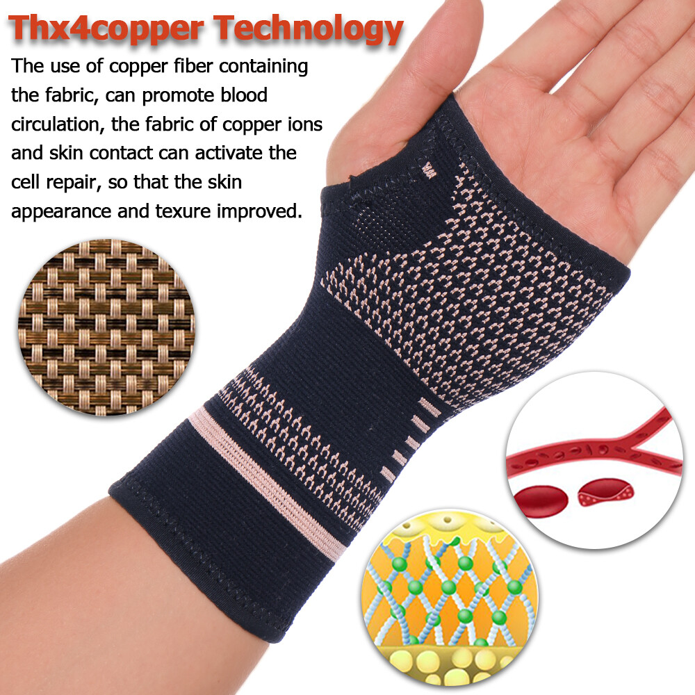 Copper Wrist Brace Hand Support Compession Gloves Carpal Tunnel Splint Sprain