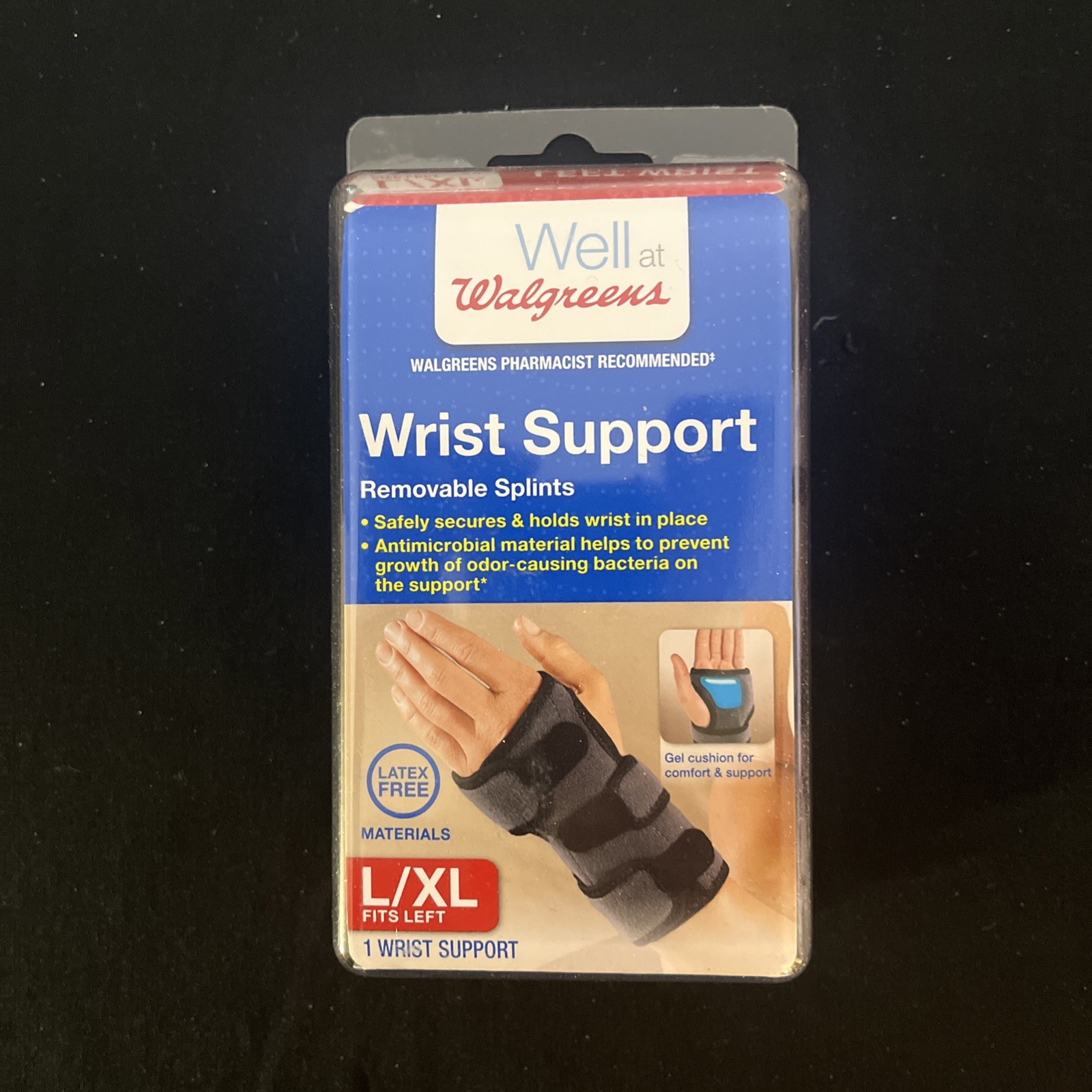 Walgreens Wrist Support w/ Removable Splint Adjustable Fits Left Hand Size L-XL