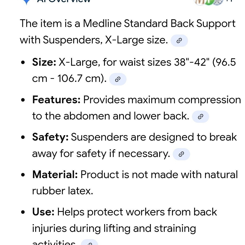 Medline Standard Back Support with Suspenders XL Black